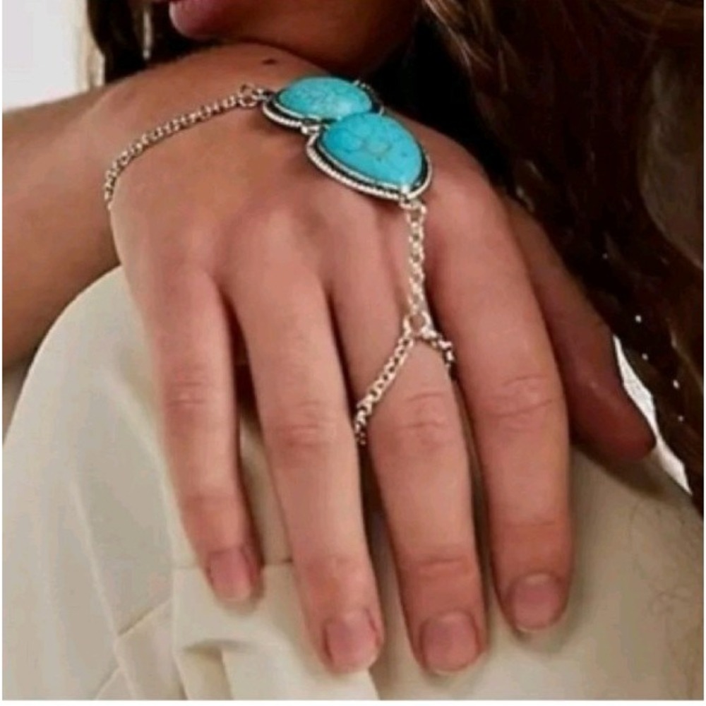 Free People Adele Hand Chain Turquoise with Silver NWT $30